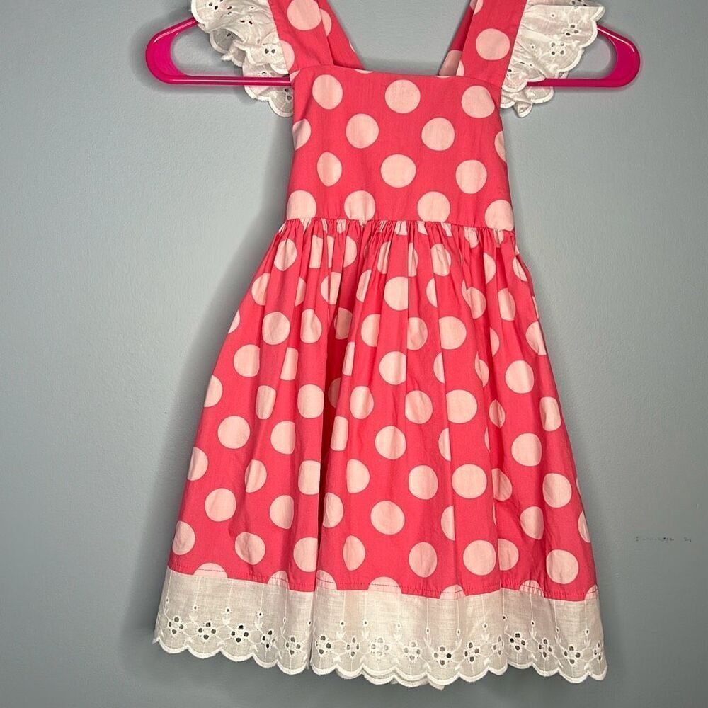 Eleanor Rose Pink Polka Dot Lace Girls Dress Sz 4 sz 5